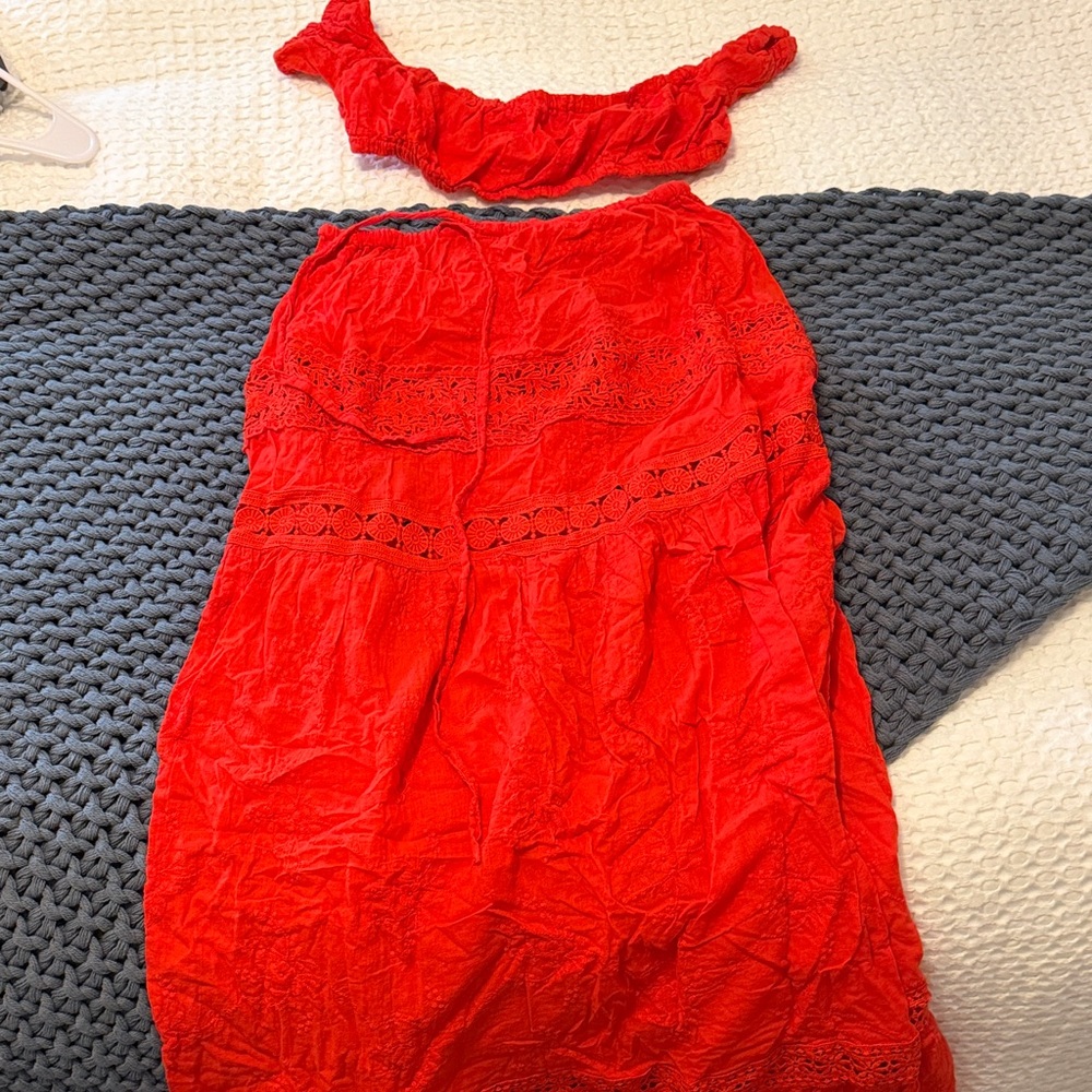SHEIN Women’s Red Eyelet Two-Piece Dress Set